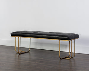 Sunpan Maverick Bench - Stylish Tufted Seat with Antique Brass Legs for Elegant Living Room Seating Bravo Black