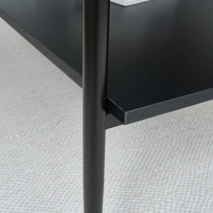 English Elm Rectangle Coffee Table With Sleek Gray Glass Top & Sturdy Black Metal Legs - Modern Living Room Style W241139565-GIGA