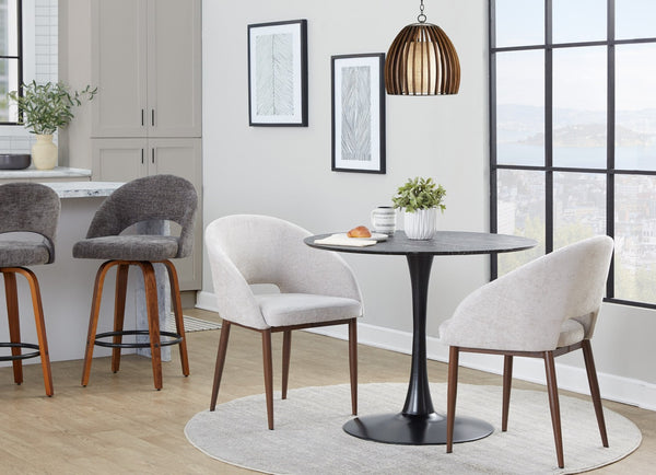 English Elm Chair Set of Two with Tapered Walnut Metal Legs and Off-white Upholstered Seats B202S02112