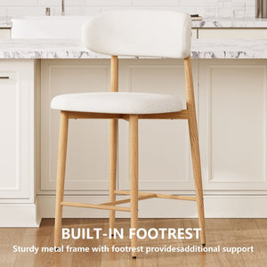 English Elm Counter Height Linen Upholstered Barstools Set of 2 Mid-century Tapered Metal Legs W3916P426287