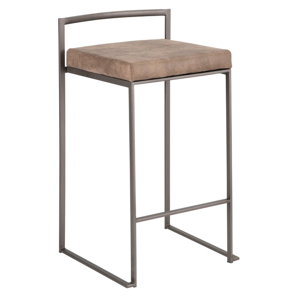 English Elm Fuji Industrial Stackable Counter Stool Set of 2 – Upholstered Padded Seat, Welded Frame, Stylish Comfort Brown B202P221906