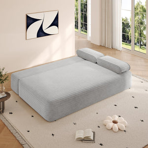 English Elm 78.7" Frameless Convertible Corduroy Sofa Sleeper Queen Bed for Compact Living Spaces Light Grey W3219P427164