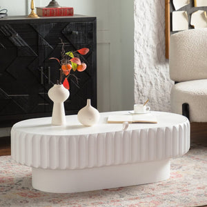English Elm Fluted White Coffee Table with Hidden Storage Compartment for Modern Living Rooms W3081P389037