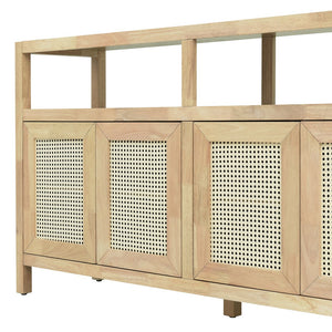 English Elm TREXM Bohemian Rattan Buffet Sideboard with Solid Wood Frame, Adjustable Shelves & Cord Management Natural N715P290093N