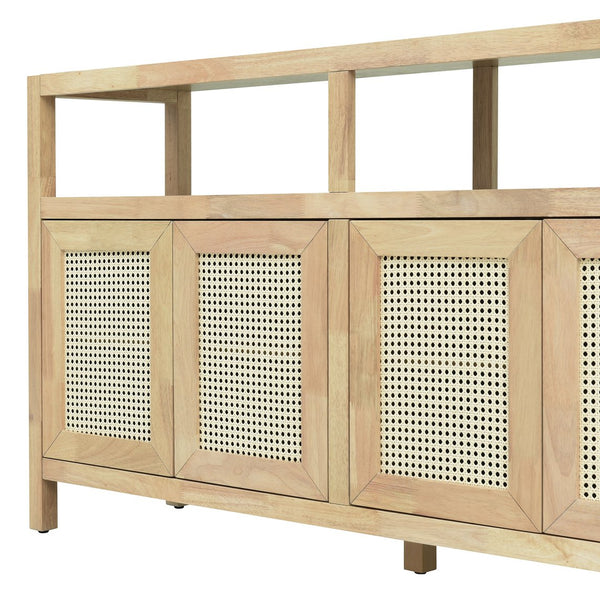 English Elm TREXM Bohemian Rattan Buffet Sideboard with Solid Wood Frame, Adjustable Shelves & Cord Management Natural N715P290093N