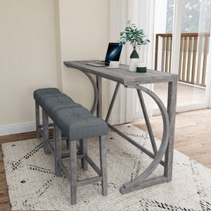 English Elm Bar Industrial Bar Table Set with Power Outlet and Upholstered Chairs, Space-Saving Dining Hub Gray W487P333507