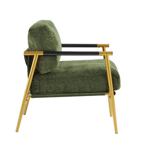 English Elm Christopher Knight Home® - 27.56" Modern Accent Chair with Plush Cushions, Sleek Metal Frame and Wooden Armrests for Cozy Rooms Gold,Green N767P215306E