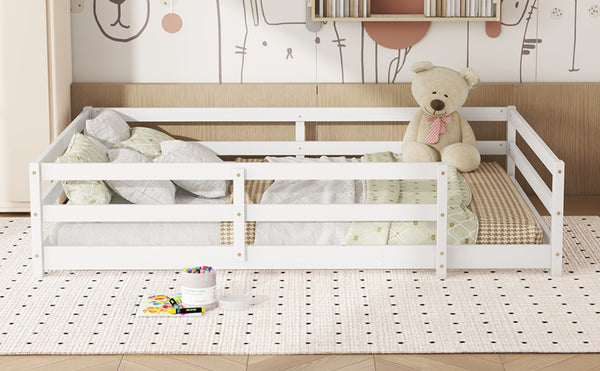 English Elm Full Full Size Montessori Floor Bed in Natural Pine for Kids — Low-Profile, Sturdy, Easy Assembly, Safe Design White W1820P331921