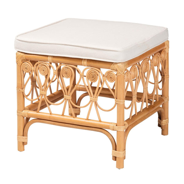 English Elm Modern Rattan Woven Square Footstool Openwork Boho Accent for Living Spaces B2750P467698