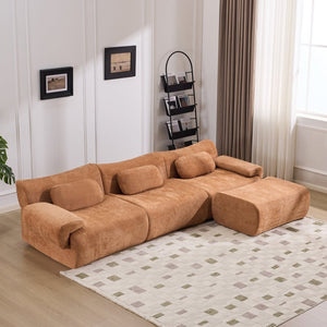 English Elm Modular Chenille Deep Seat Sectional Sofa with Bamboo Frame for Living Room Lounge Orange W1829S00070