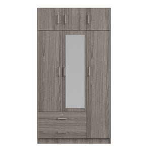 English Elm 3-door Mirrored Wardrobe with Full Length Dressing Mirror Drawers and Top Cabinet Gray LP006005AAE