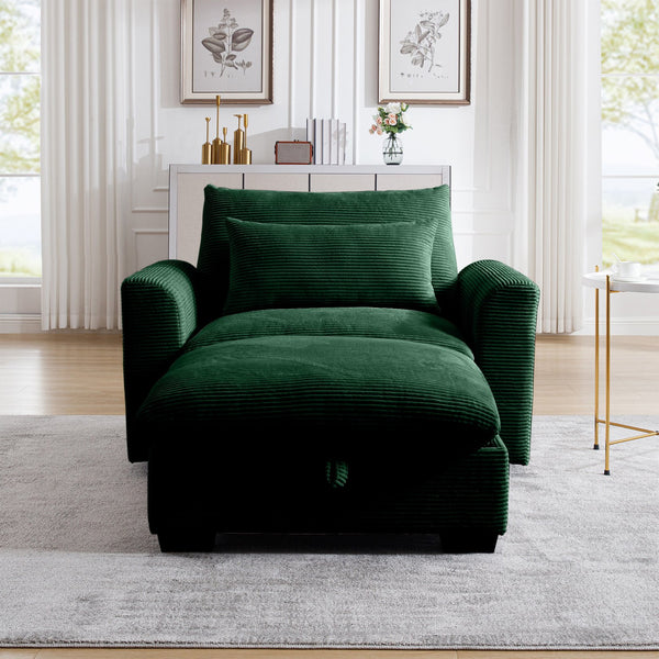 English Elm Green Corduroy Modular Sofa With Storage Ottoman - Deep Seat Comfort For Modern Living Spaces W714S00666