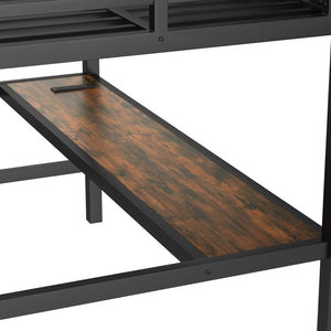 English Elm Metal Twin Loft Bed With Integrated Desk, Power Outlet, Led Lights - Space-Saving Design In Black W1580P372863