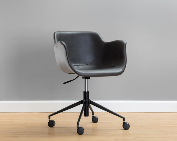 Sunpan Owen Office Chair - Modern Urban Design in Town Grey Faux Leather with Easy Mobility Castors