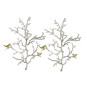 English Elm 17x5.5x22" Metal Branch Wall Sculptures with Golden Birds, Modern Nature Accent for Living Room Decor (Set of 2) W2078P223128