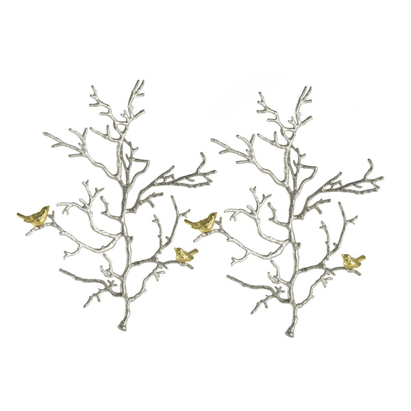 English Elm 17x5.5x22" Metal Branch Wall Sculptures with Golden Birds, Modern Nature Accent for Living Room Decor (Set of 2) W2078P223128