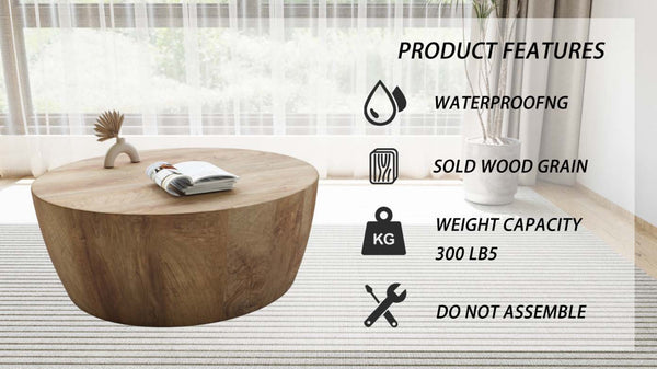 English Elm 31.5" Round Drum Coffee Table Mdf Wood Grain Modern Industrial Living Room Accent W3732P495748