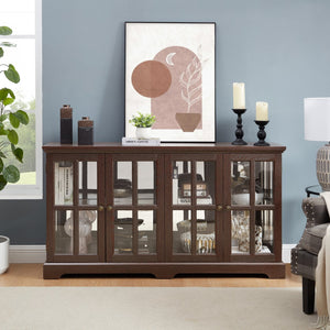 English Elm Led Curio Display Cabinet - Antique Cherry 4-Door Showcase With Adjustable Shelves & Colorful Lighting W2275P231691