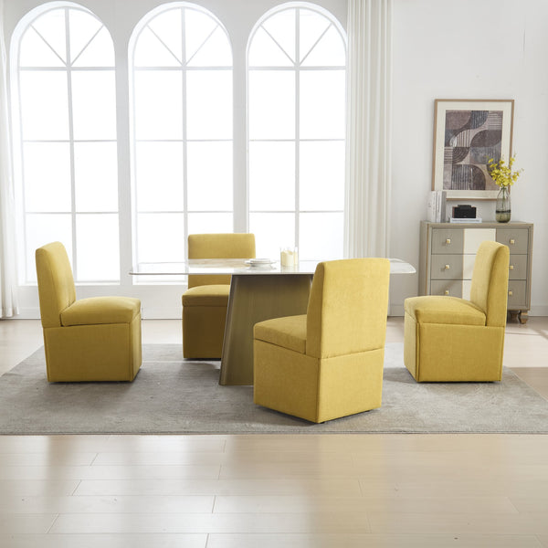 English Elm COOLMORE Swivel Rolling Dining Chair with Hidden Storage, Linen Upholstered 4-Wheel Multiuse Seat Yellow W1539P277681