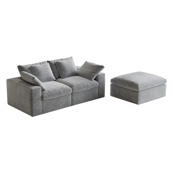 English Elm Modular Sectional Sofa - 3-Seater Light Gray Minimalist Design With Ottoman, Comfy Sleeper Option W3622S00010