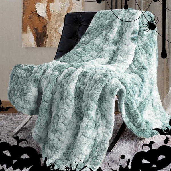 English Elm Ruched Faux Fur Throw Blanket - Luxuriously Soft, Elegant Accent For Cozy Living Spaces & Gifting B035P243960-GIGA