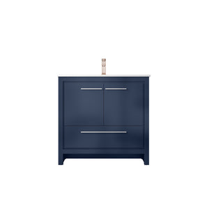 English Elm Navy Blue Bath Vanity 36” W With Cultured Marble Top, Soft-Close Drawers & Rose Gold Faucet Set B2731P259353