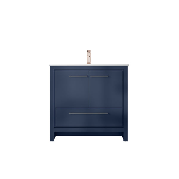 English Elm Navy Blue Bath Vanity 36” W With Cultured Marble Top, Soft-Close Drawers & Rose Gold Faucet Set B2731P259353