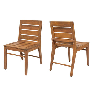 English Elm Outdoor Acacia Wood Patio Dining Chairs Set of 2 Teak Slatted Ergonomic Garden Seating N773P355906T