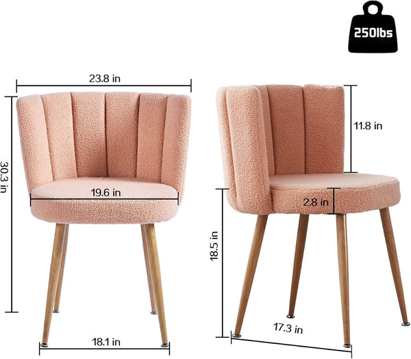 English Elm Modern Faux Fur Dining Chairs Set of 2 with Wood Grain Iron Legs for Home or Cafe W23461124