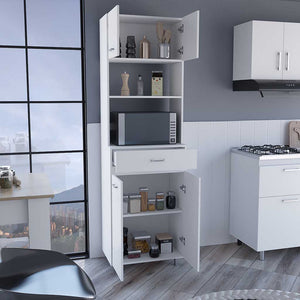 English Elm Microwave Double Door Storage Cabinet with Drawer & Shelf, White Engineered Wood, Spacious Top B097S00096