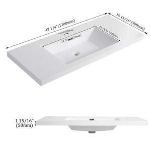 English Elm 48" Gloss White Resin Sink - 51.2" x22.8" x8.7" Durable Modern Top-Mount Basin, Long-Lasting Finish W999P194855