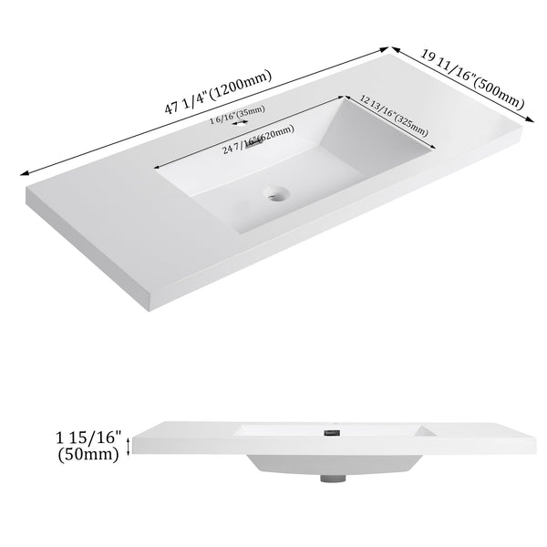 English Elm 48" Gloss White Resin Sink - 51.2" x22.8" x8.7" Durable Modern Top-Mount Basin, Long-Lasting Finish W999P194855