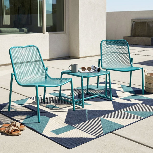 English Elm Kincaid Outdoor Iron Mesh Conversation Set Rust Resistant Patio Chairs with Side Table Teal N775P392159T