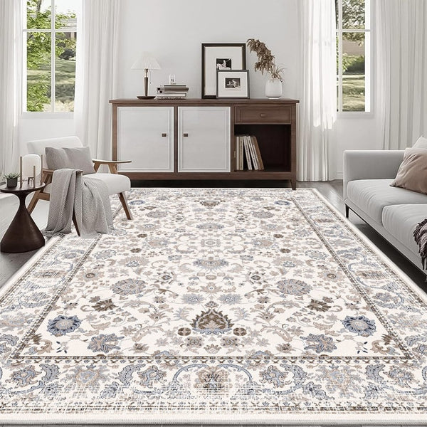 English Elm Area Rug Vintage Floral Bohemian Washable Faux Cashmere Low Pile for Living Room W2907P265119