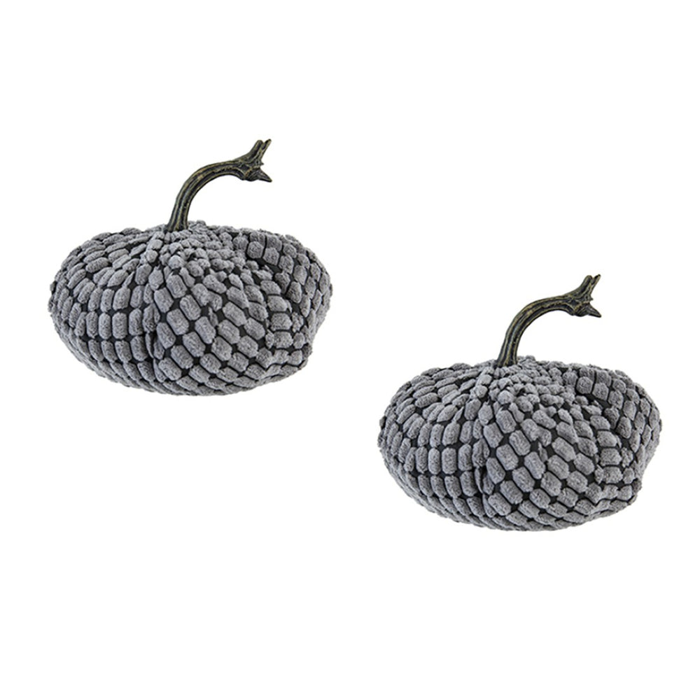 English Elm Set Of 2 Chenille Weighted Pumpkins In Soft Gray - Cozy Fall Décor For Thanksgiving & Harvest Tablescapes W2078P246681-GIGA