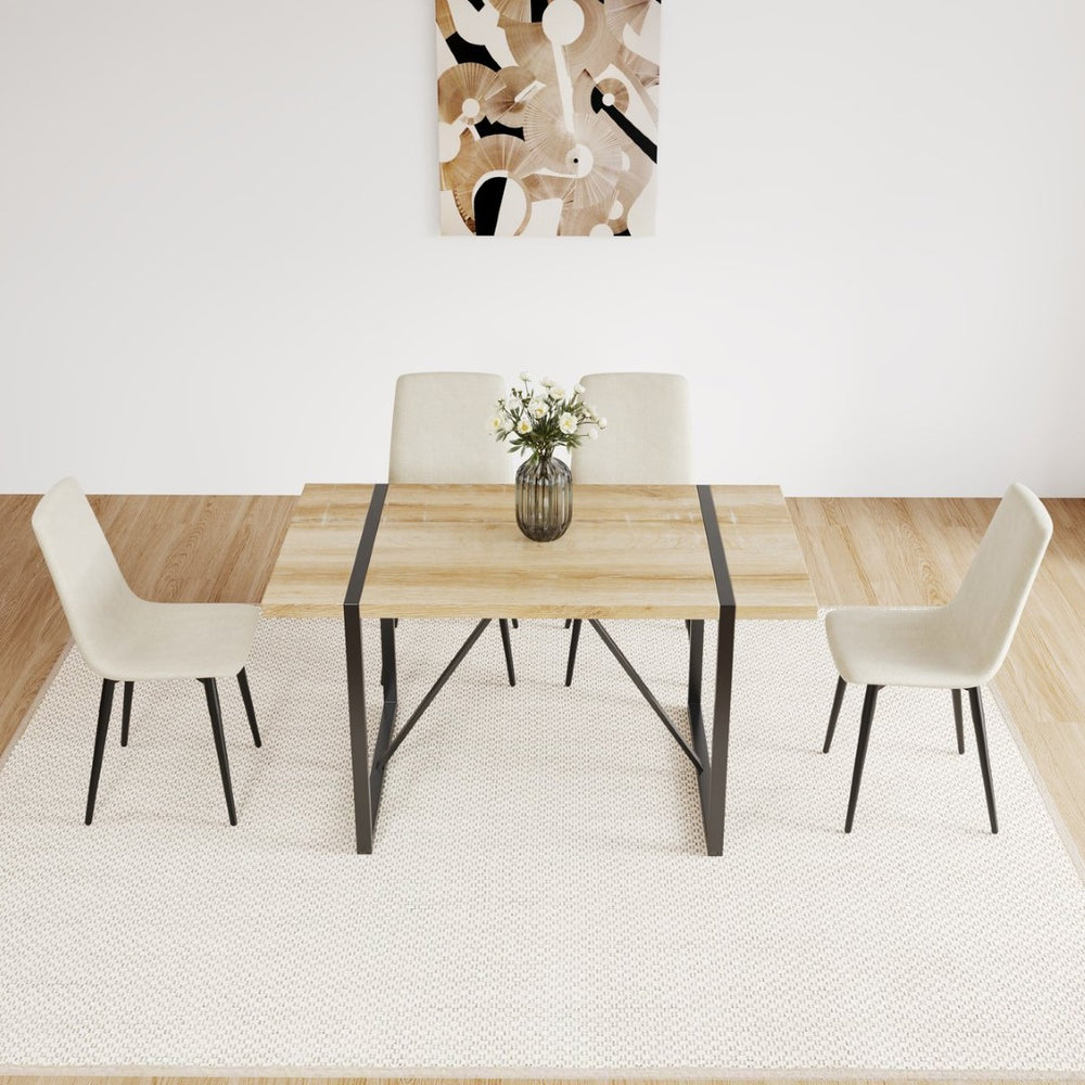 English Elm Dining Chair Set of 4 High Back Linen Upholstered Seats with Matte Black Metal Legs Beige W3732P369034