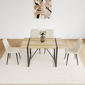 English Elm Dining Chair Set of 4 High Back Linen Upholstered Seats with Matte Black Metal Legs Beige W3732P369034