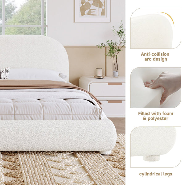 English Elm Christopher Knight Home® - Cream Fabric Upholstered Bed with Curved Headboard, Granular Texture, 800lb Capacity, Modern King Comfort N769P348028W