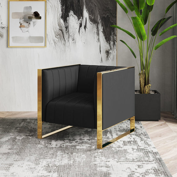 English Elm Trillium Velvet Lounge Chair with Gold Stainless Steel Frame, Plush High-Density Foam, No Assembly Required Black B365P398024