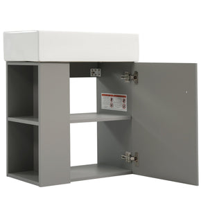 English Elm 21.6" Modern Floating Bathroom Vanity With Ceramic Sink & Open Shelving - Space-Saving Design! N729P170390E