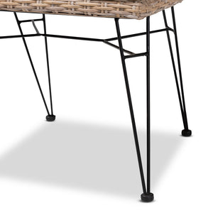 English Elm Modern Woven Rattan Armchair Set of Two Bohemian Dining Chairs with Openwork Frame B2750P470066