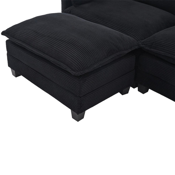 English Elm United We Win Modular Corduroy Sectional with Ottoman Low Profile Living Room Couch Black W1568S00260