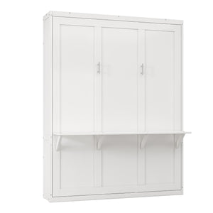 English Elm Full Murphy Bed with Desk & 2 Bookshelves, USB Ports, Adjustable Shelves, 600LB Capacity White BS7013008109C