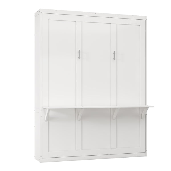 English Elm Full Murphy Bed with Desk & 2 Bookshelves, USB Ports, Adjustable Shelves, 600LB Capacity White BS7013008109C