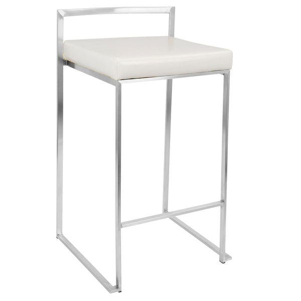 English Elm Fuji Contemporary Stackable Counter Stool by LumiSource with Padded Faux Leather Seat for Comfort White B202P222351
