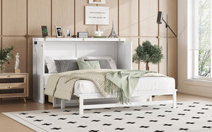 English Elm Murphy Cabinet Queen Bed Solid Pine Frame with Built-in Charging Station for Guest Rooms White W504S00164
