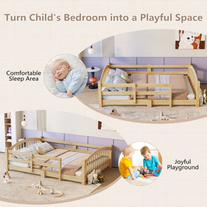 English Elm Full Montessori Pine Wood Floor Bed with Safety Rails Low Profile Kids Room Frame Natural N733P400299N