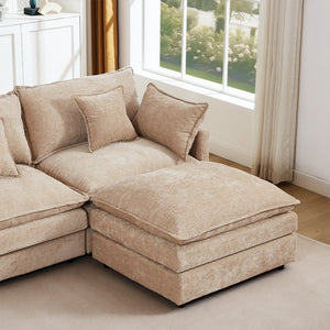 English Elm Modular U-Shaped Sectional Sofa Set - 4-Seater Chenille Couch With Movable Ottomans For Flexibility W1359S00036