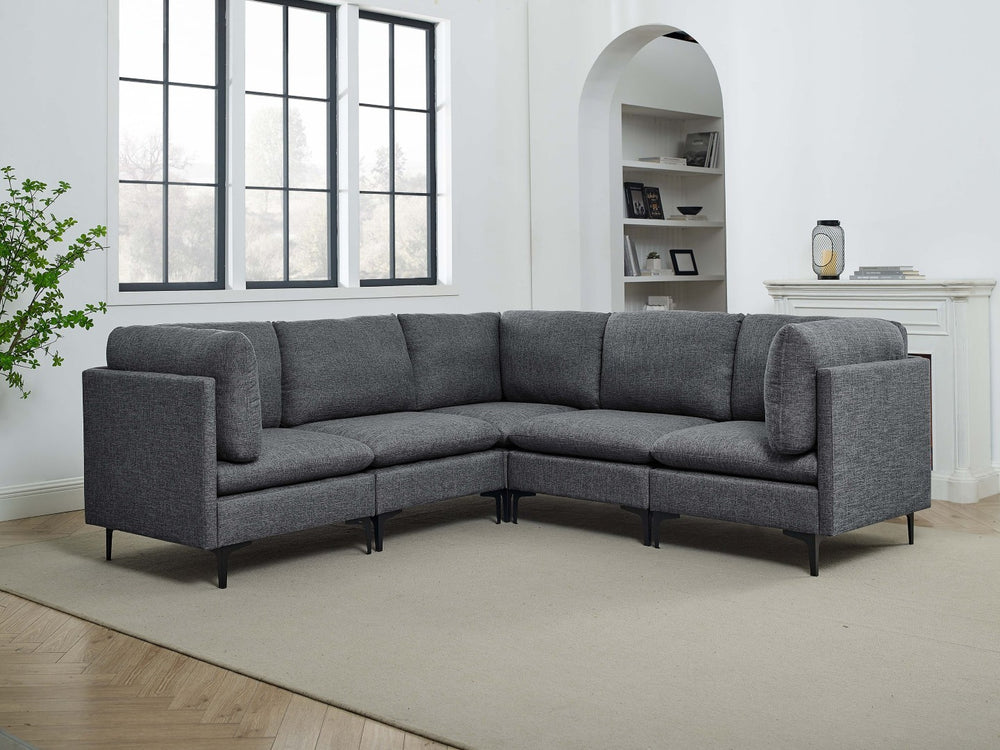 English Elm Linen Upholstered Modular Sectional Sofa with Tall Black Metal Legs for Living Room Dark Gray B2748S00112