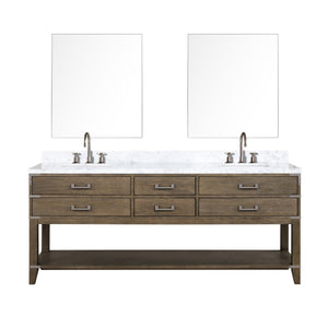 English Elm Grey Oak Double Bath Vanity Set With Carrara Marble Top, Chrome Faucets & 36" Mirrors - Stylish Storage! B2731S01911